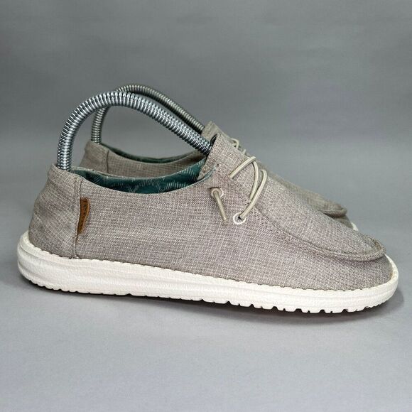 Hey Dude Women's Size 6 Wendy Chambray Beige Canvas Slip On Shoes - Picture 1 of 11